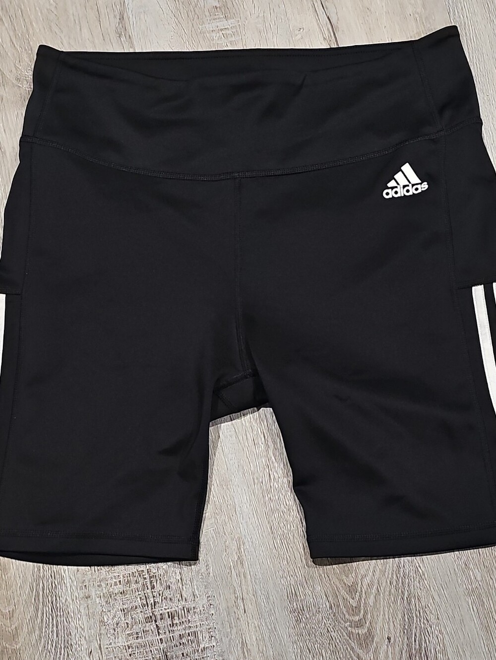 adidas Black Bike Shorts with White Logo and Side Stripes